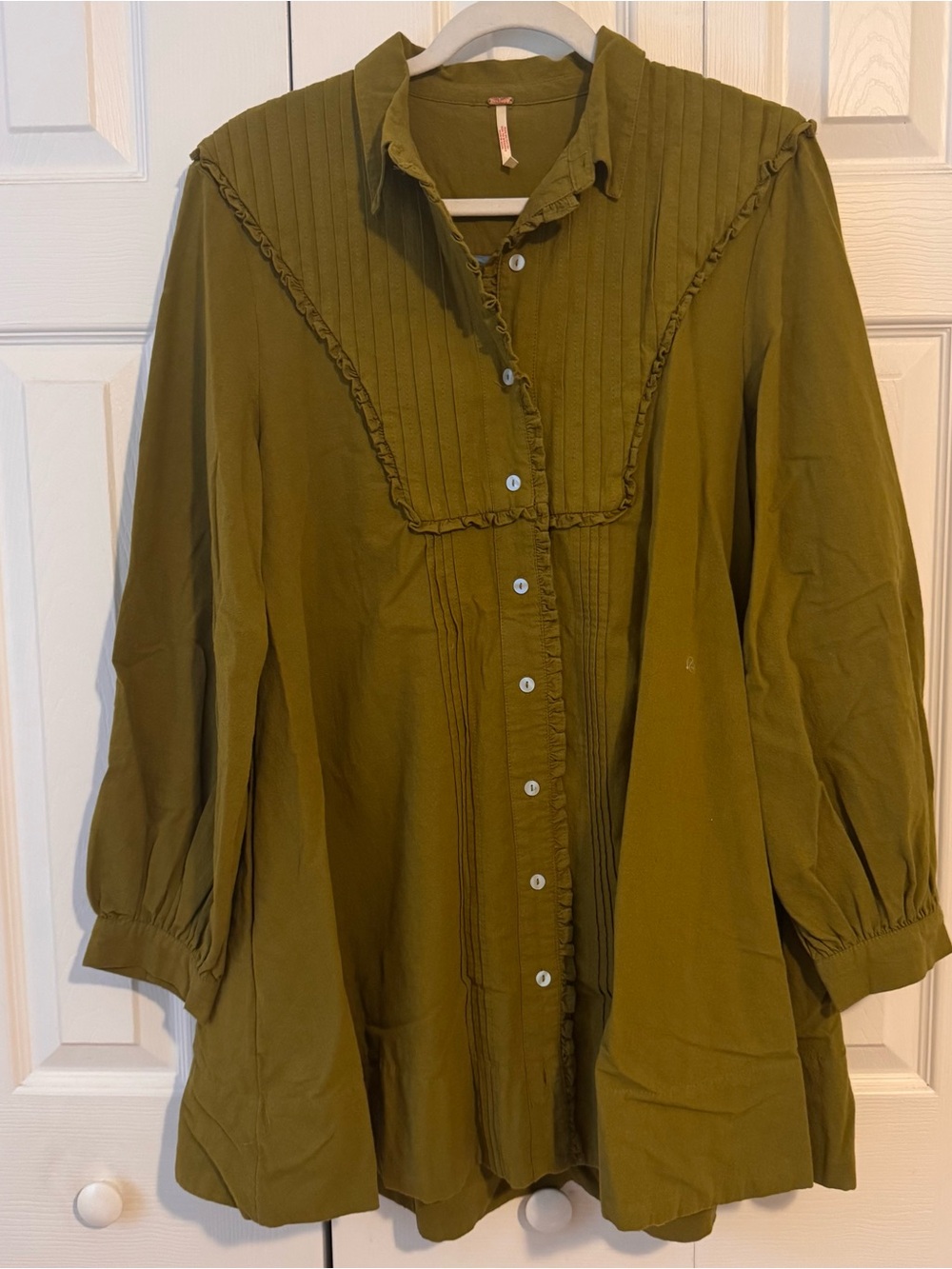 Free People Olive Green Button-Front Tunic Blouse